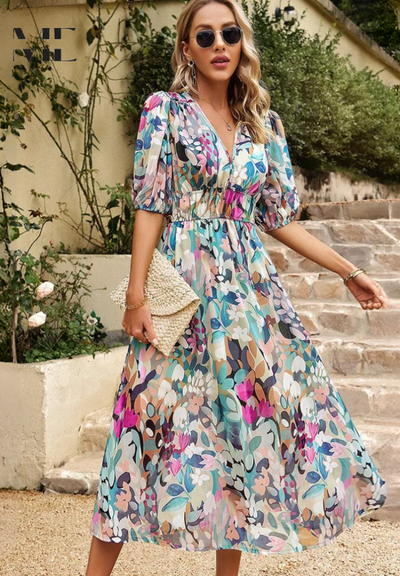 Stephanie™ - Luxurious Floral Midi Dress