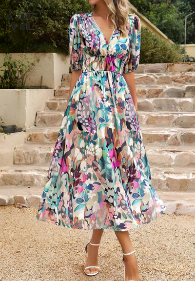 Stephanie™ - Luxurious Floral Midi Dress