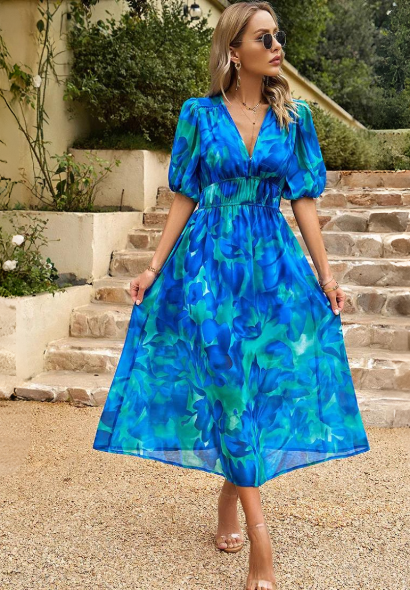 Stephanie™ - Luxurious Floral Midi Dress