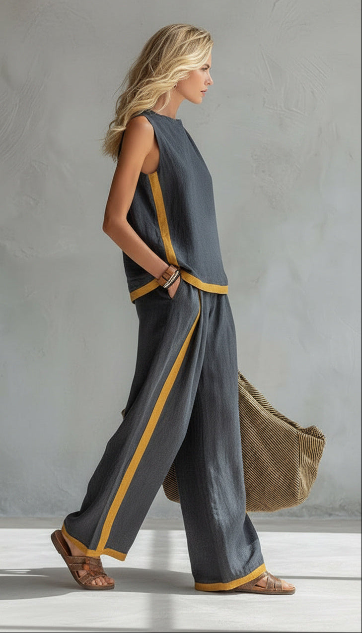 Beyoncé – Modern Linen Two-Piece for Effortless Looks