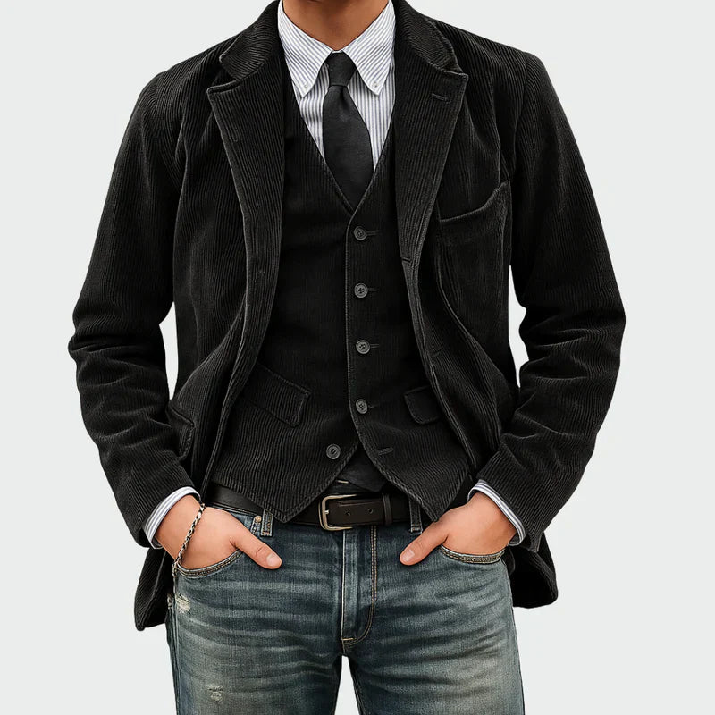 Arthur | Elegant Velvet Pinstripe Blazer + Vest Set