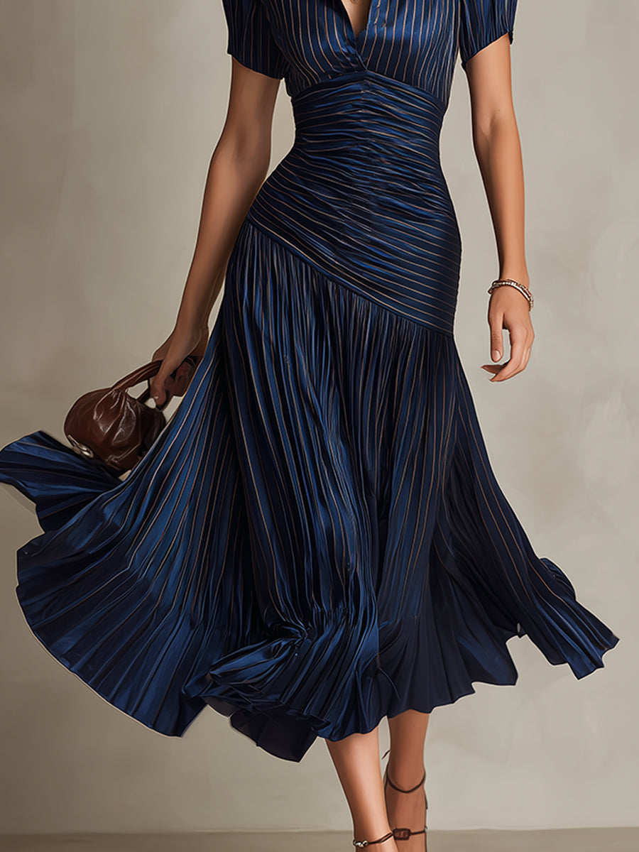 “Manon – retro striped satin midi dress”
