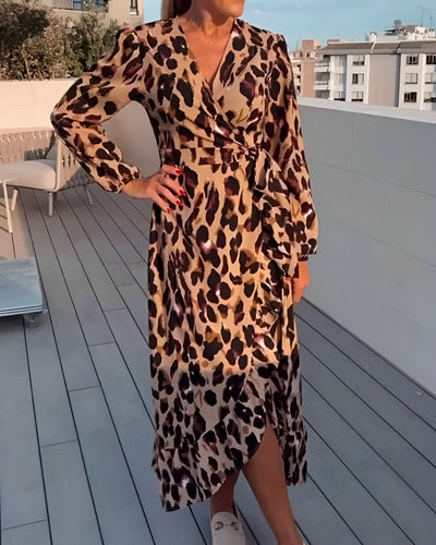 Isadora™ - Elegant Leopard Print V-Neck Dress