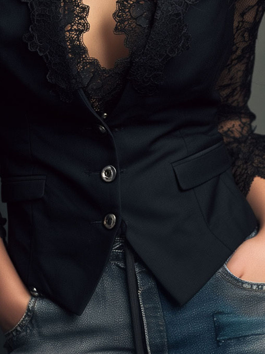 Claudia · Black Lace Blazer