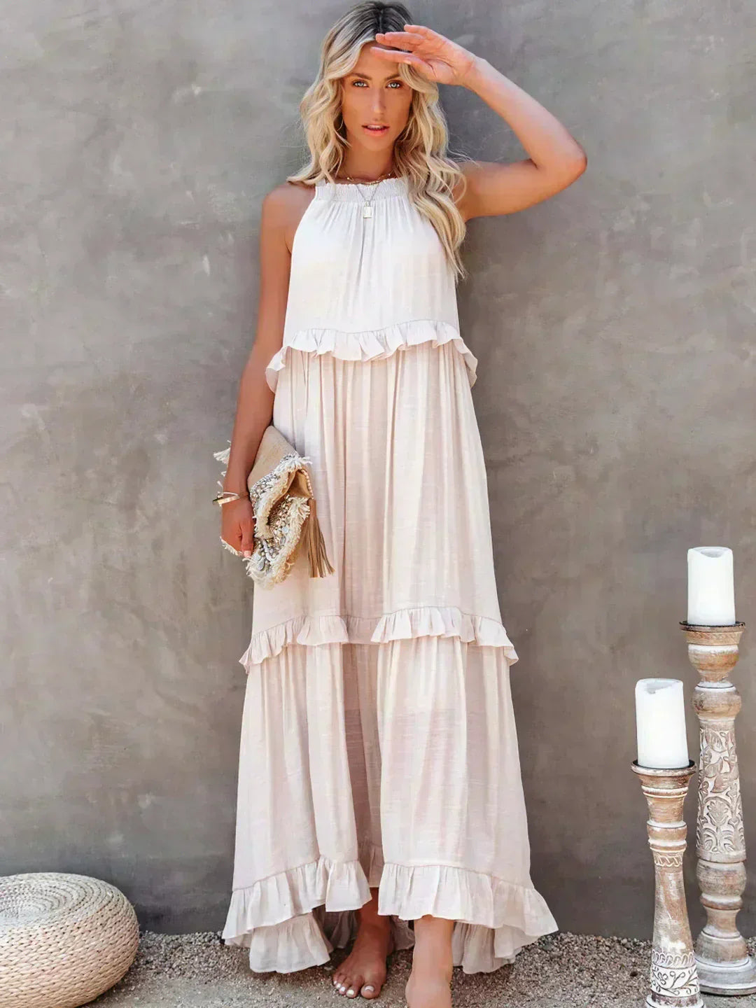 Athena™ - Halter Ruffle Maxi Dress