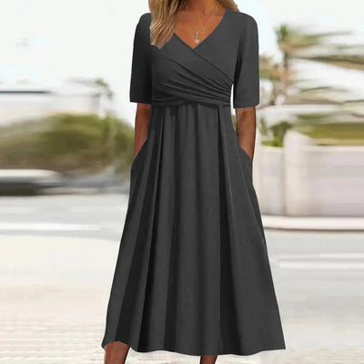 Bethany™ - V-Neck Short Sleeve Cross Pleated Dress