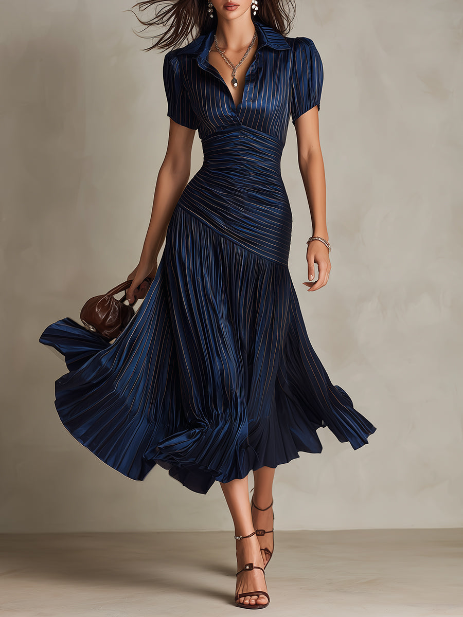 “Manon – retro striped satin midi dress”