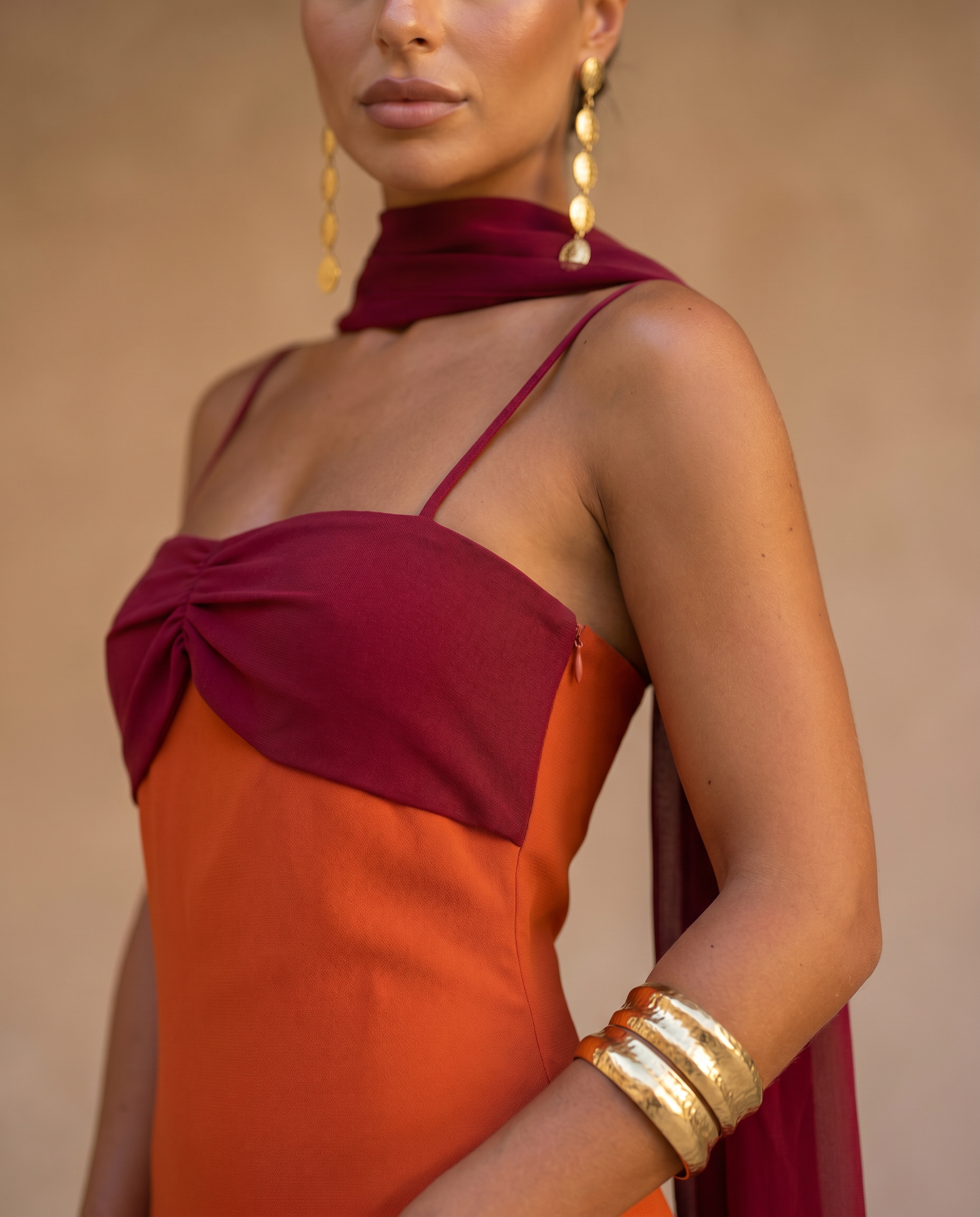 Zahara | Orange Maxi Dress with Red Neckline
