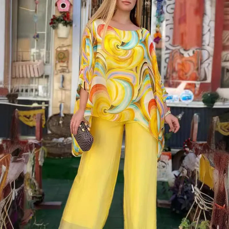 Chloe™ - Breezy Summer Blouse and Trousers Set