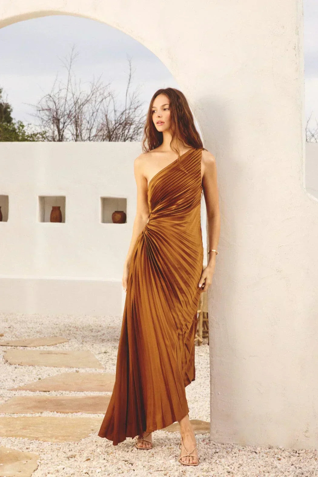 Kristina™ - Asymmetrical Pleated Midi Dress