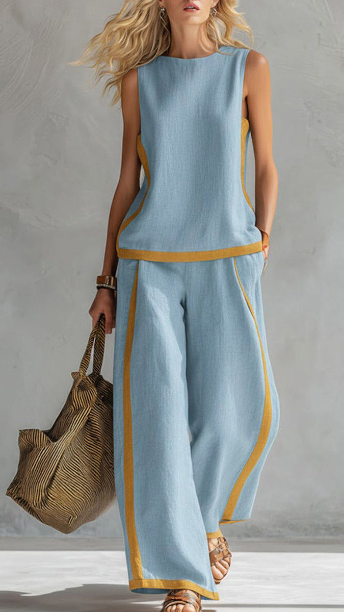 Beyoncé – Modern Linen Two-Piece for Effortless Looks