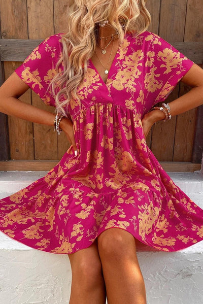 Tilly™ - Layered Rose Print Smock Dress