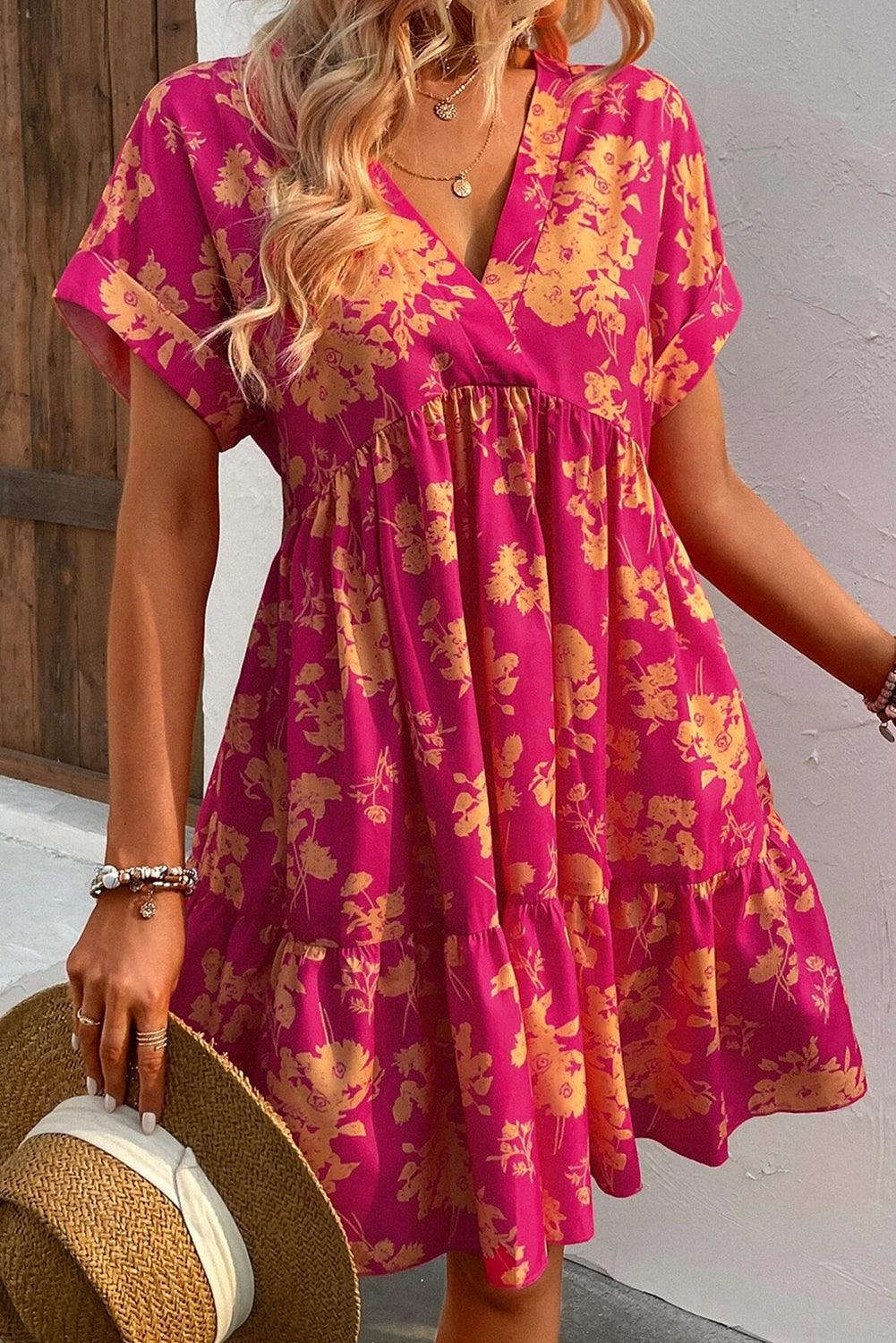 Tilly™ - Layered Rose Print Smock Dress