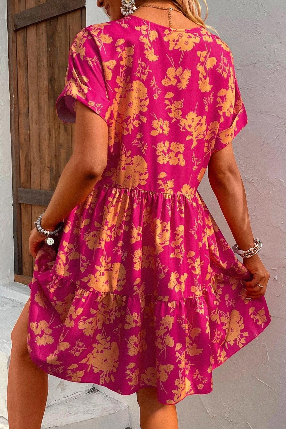 Tilly™ - Layered Rose Print Smock Dress