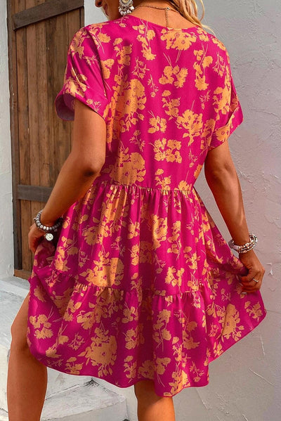 Tilly™ - Layered Rose Print Smock Dress